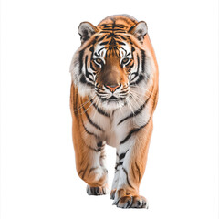 Fototapeta premium Majestic Bengal Tiger Walking Forward Isolated on White Background