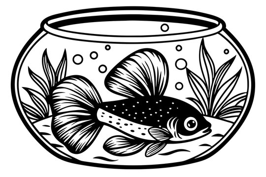 recommend clip art: striking betta fish   aquarium black silhouette illustration,Fish in Fishbowl