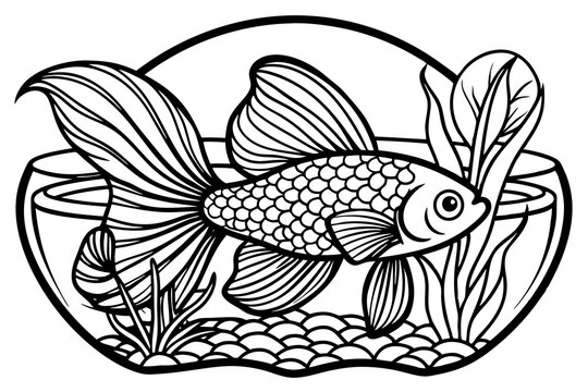 recommend clip art: striking betta fish   aquarium black silhouette illustration,Fish in Fishbowl