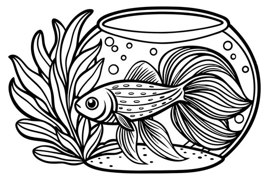 recommend clip art: striking betta fish   aquarium black silhouette illustration,Fish in Fishbowl