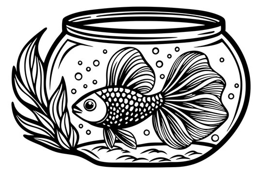 recommend clip art: striking betta fish   aquarium black silhouette illustration,Fish in Fishbowl