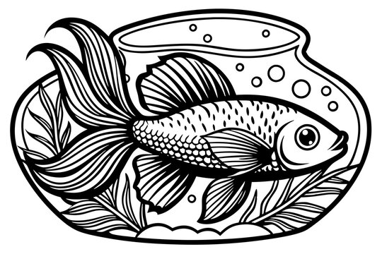 recommend clip art: striking betta fish   aquarium black silhouette illustration,Fish in Fishbowl