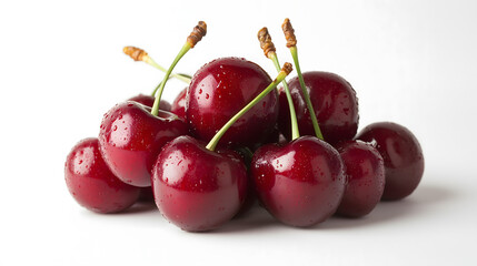 Fresh Ripe Cherries Isolated on White Background