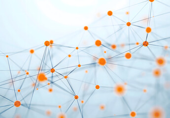 Intricate Network of Connected Nodes and Dots in Orange and Blue Hues