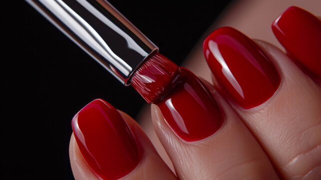 Hand applying red nail polish