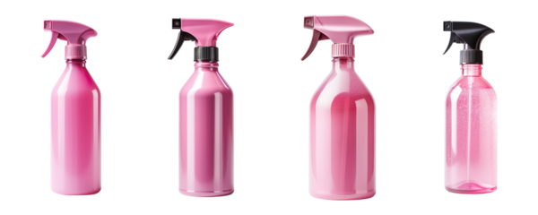 Collection of pink Spray Bottles isolated on transparent background