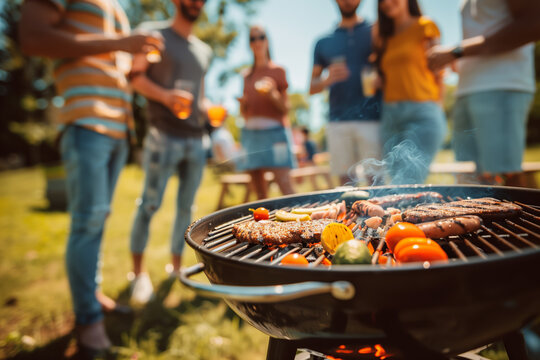 A group of friends were having a barbecue in the park on a sunny day for an outdoor party.