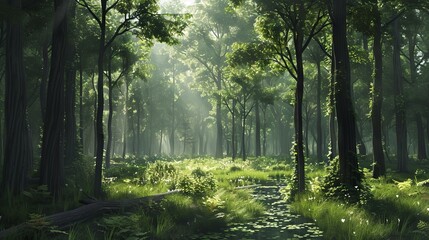 A forest is an ecosystem characterized by a dense community of trees. Hundreds of definitions of forest are used throughout the world. --ar 16:9 --v 6 Job ID: 93a13f74-9016-47ac-bdba-0b86af48b011