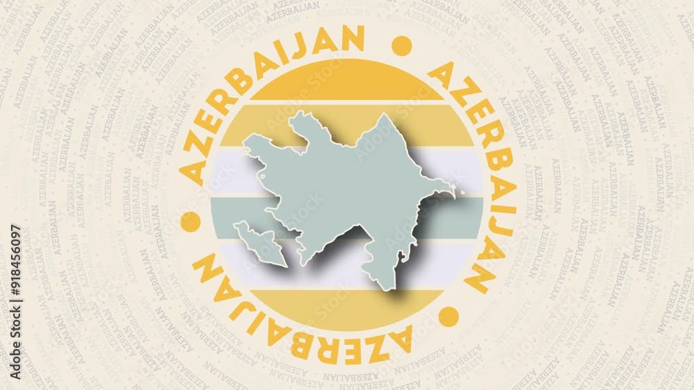 Poster azerbaijan logo intro. badge with the circular name and map of the country. beautiful azerbaijan rou