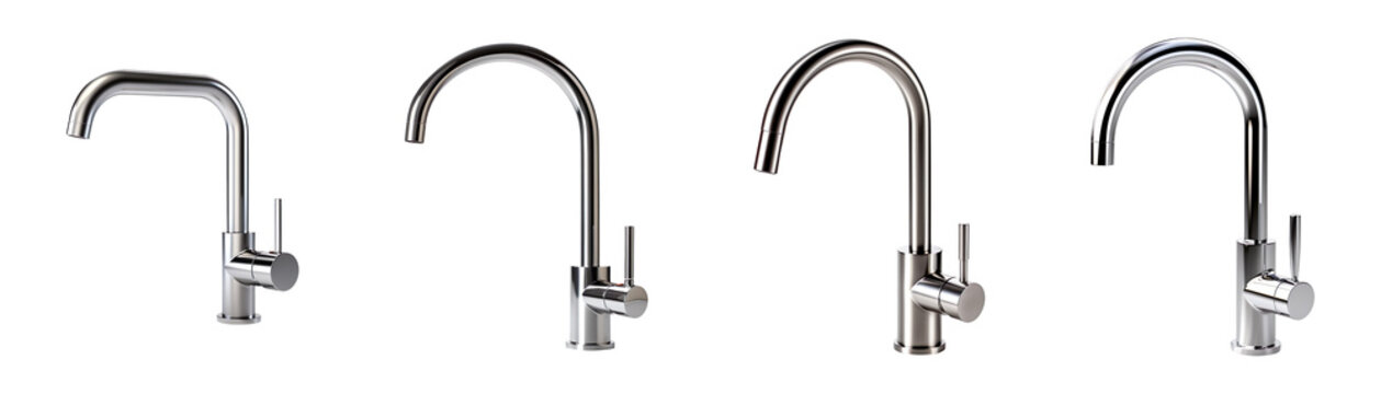 Collection of stainless Steel Faucets isolated on transparent background