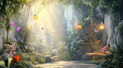 3D Enchanted Forest with Magical Creatures Wallpaper