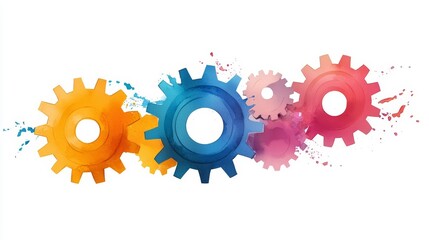 Gears in motion, vibrant colors, symbolizing a breakthrough idea in progress, Watercolor style