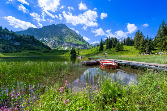 K&ouml;rbersee on the Hochtannberg, State of Vorarlberg, Austria. View to the Puztenkopf