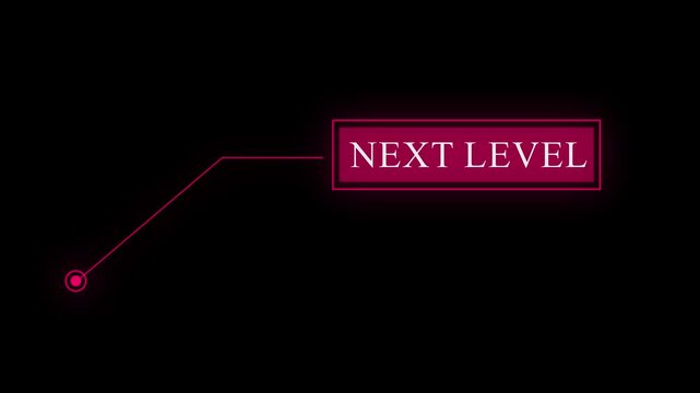 Animation of HUD elements with text Next Level. Animate a white callous for text. HUD elements on black background.