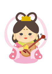 七福神の弁財天のポップな和風イラスト