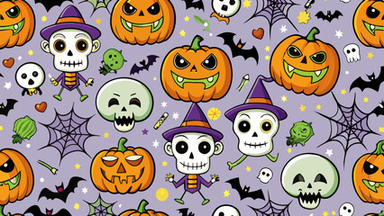 Naklejka premium Halloween seamless pattern with pumpkins