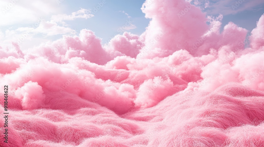 Wall mural a surreal scene in cotton candy land, with vibrant pink clouds and a soft, sugary terrain.