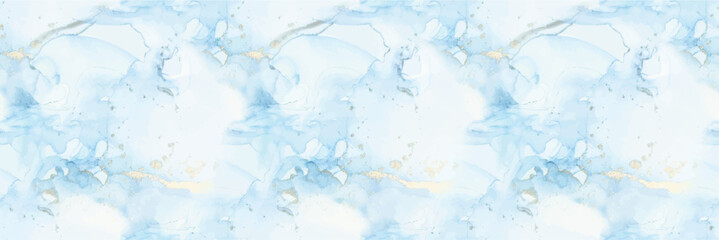 Foil Art Paint. Shiny Luxury Repeat. Vector Ink Marble. Alcohol Ink Canvas. Water Elegant Watercolor. Gold Marble Watercolor. Blue Abstract Background. Modern Abstract Sea Painting. Luxury Watercolor