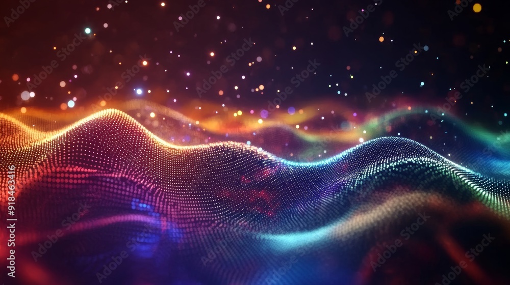 Aufkleber vibrant particle wave visualization synced with sound and music for immersive experience