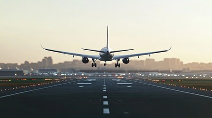 An aircraft on final approach, with the runway in view and the airport in the background, ready for a smooth landing.