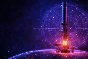 Futuristic rocket launch with vibrant colors and cosmic backdrop. Ideal for space exploration and innovation themes.