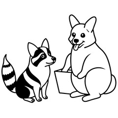 Corgi too racoon from a french fry line art vector