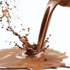Liquid Chocolate Magic: Splash of liquid chocolate falling on a white surface.