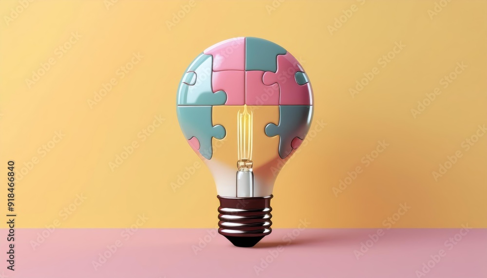 Poster a colorful light bulb designed as a puzzle piece symbolizing creativity and problem-solving concepts