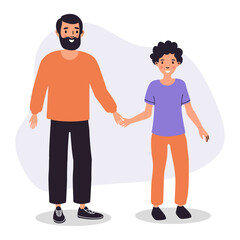 A father and son joyfully holding hands while enjoying a casual day together at home