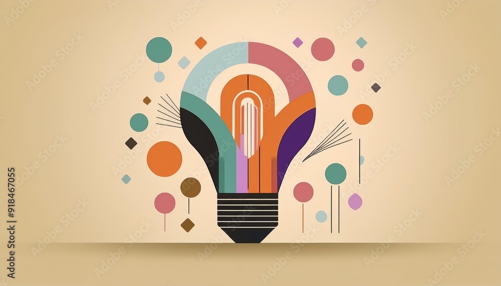 Poster a colorful light bulb illustration representing creativity and innovation with vibrant shapes and pa