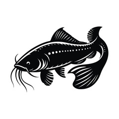 River fish silhouette vector illustration. cooking fish black and white animal.
