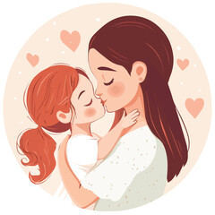 Vector illustration of Cute Kissing her mother for mother happy days