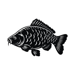 River fish silhouette vector illustration. cooking fish black and white animal.