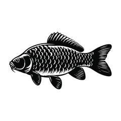 Fototapeta premium River fish silhouette vector illustration. cooking fish black and white animal.