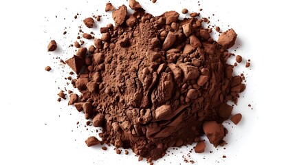 Top view of a pile of cocoa powder isolated on white.
