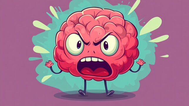 Angry Brain Cartoon Illustration