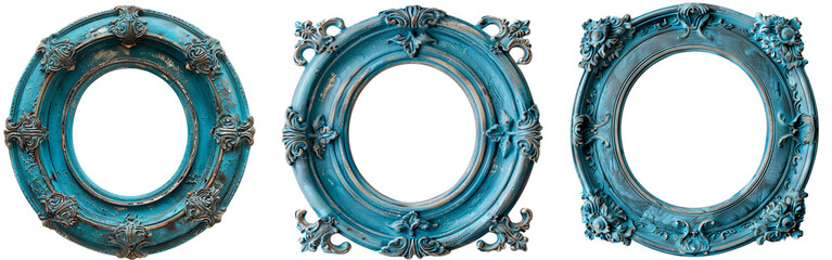 Obraz premium Antique Ornate Turquoise Round Photo Frames in PNG Format