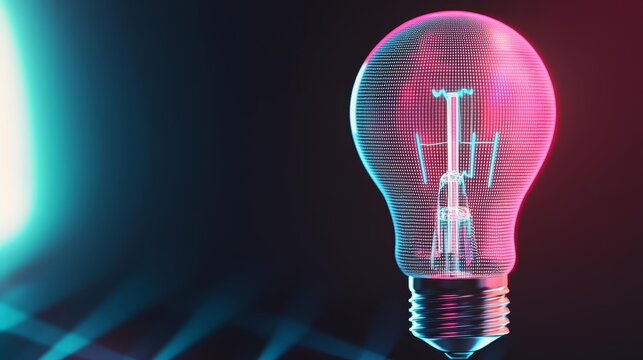 Holographic mind, bright idea lightbulb, digital breakthrough concept, vibrant and futuristic