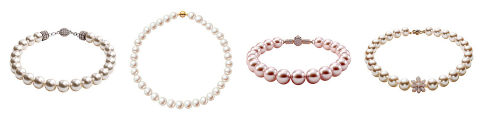 Collection set of Pearl necklace isolated on transparent background