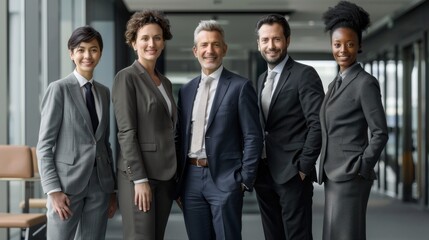 Obraz premium A group of people in suits are posing for a photo