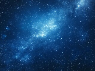 Naklejka premium Astronomical view of the night sky in deep space, featuring a stunning array of stars, nebulae, and cosmic dust in a dark blue expans