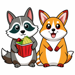 Corgi too racoon from a french frie art vector