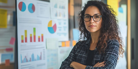 Dynamic female entrepreneur presenting a business plan to potential investors