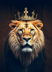 Obraz premium Lion wearing a crown AI generated