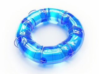 Naklejka premium Blue transparent lifebuoy on a sunny beach