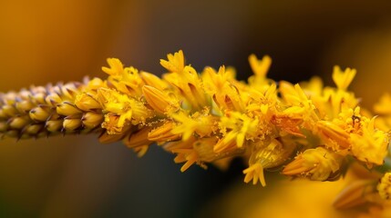  A tight shot of a yellow bloom with a soft, indistinct backdrop of its flower head The heart of the flower remains clear