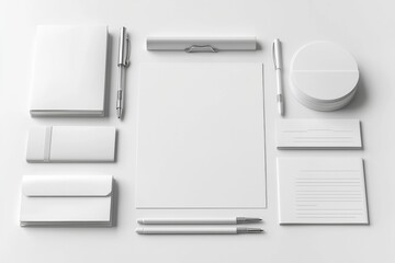 Realistic blank stationery set mockup isolated created with generative ai