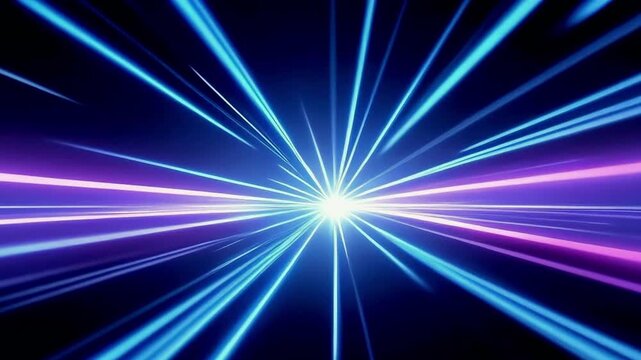 Seamless loop animation featuring slow-moving laser beams in vibrant neon blue and purple hues