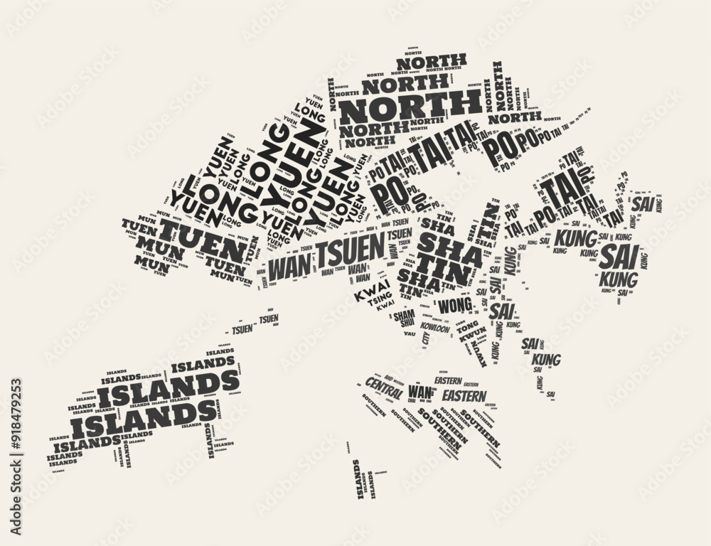 Poster hong kong word cloud. country with regional divisions. hong kong typographic text clouds vector imag
