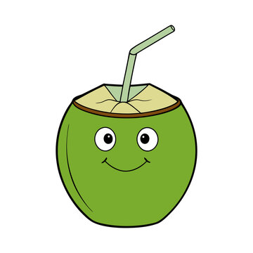 recommend clip art: Green coconut and straw clipart illustration